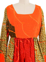 1960s Multicolor Scale Print Long Sleeve Dress