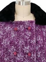 Purple Tweed Sheared Fur Trimmed Coat Outerwear arcadeshops.com