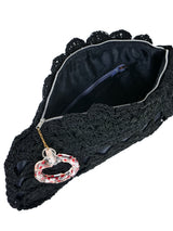 1940s Black Crochet Cord Fan Clutch Bag arcadeshops.com