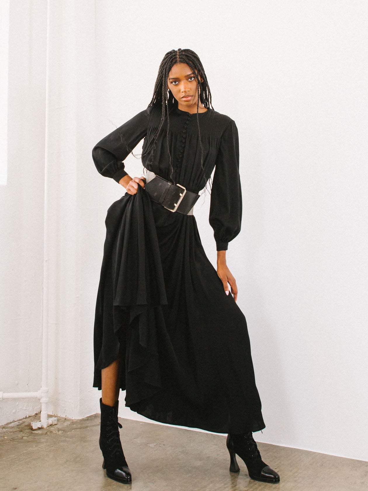 1970s Oscar de la Renta Black Jersey Gown