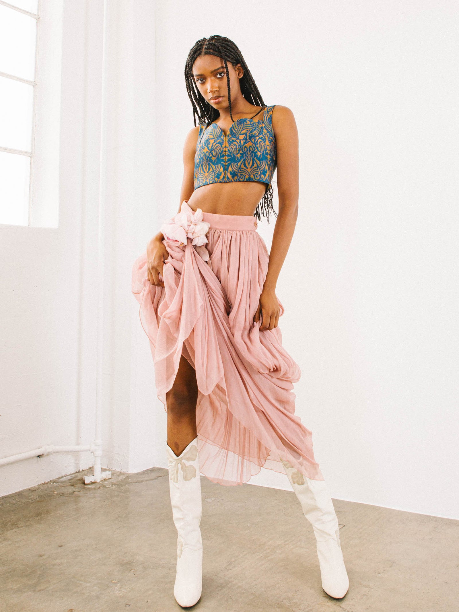 激レア！90's DOLCE&GABBANA タイガー　 フレアパンツ　モヘア 1993 Dolce and Gabbana Rose Silk Draped Skirt