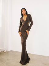 2008 Roberto Cavalli Brown Bias Cut Illusion Gown Dress arcadeshops.com