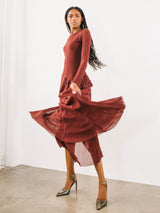 Jean Paul Gaultier Maroon Mesh Long Sleeve Midi Dress Dress arcadeshops.com