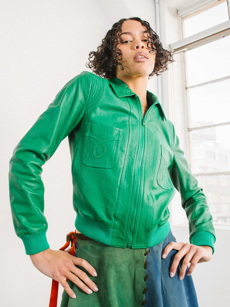 2014 Saint Laurent Kelly Green Leather Bomber Jacket arcadeshops.com