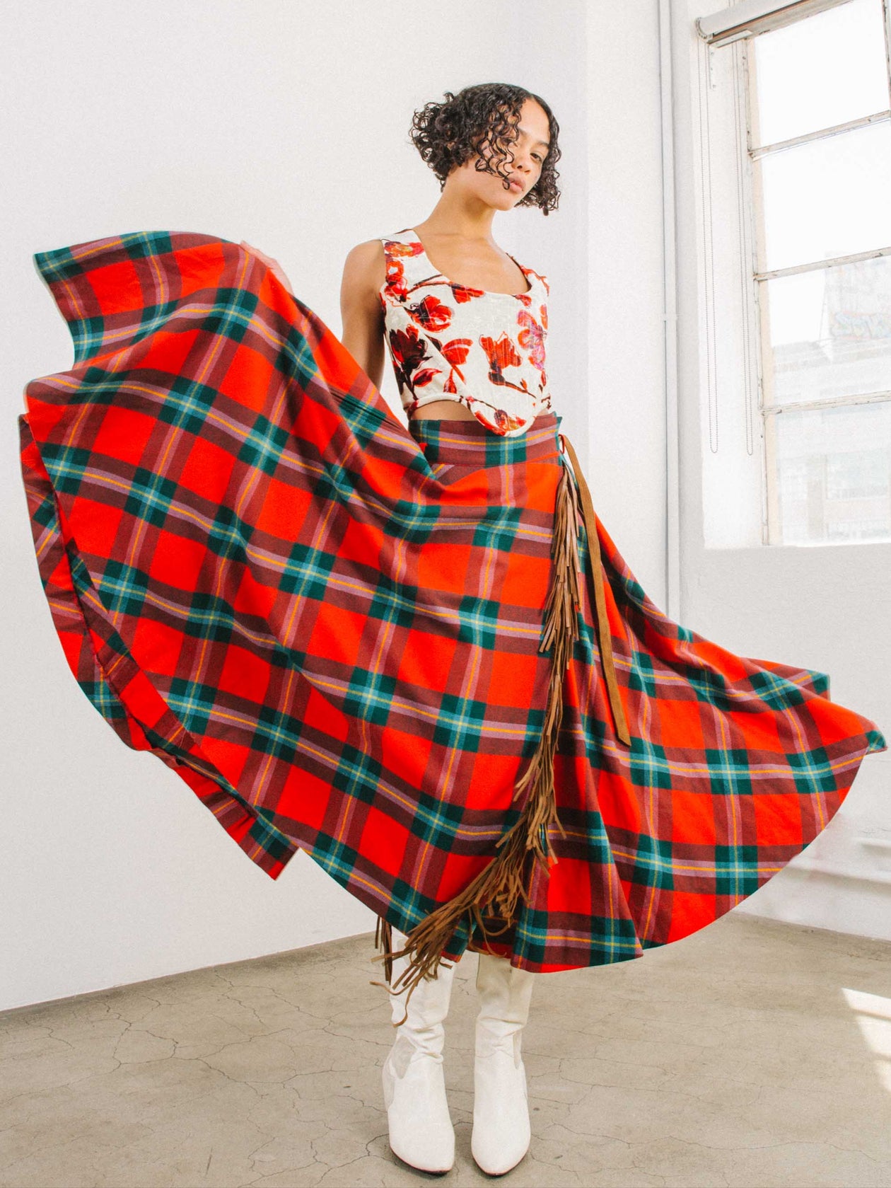 Hermes Fringed Tartan Wrap Skirt