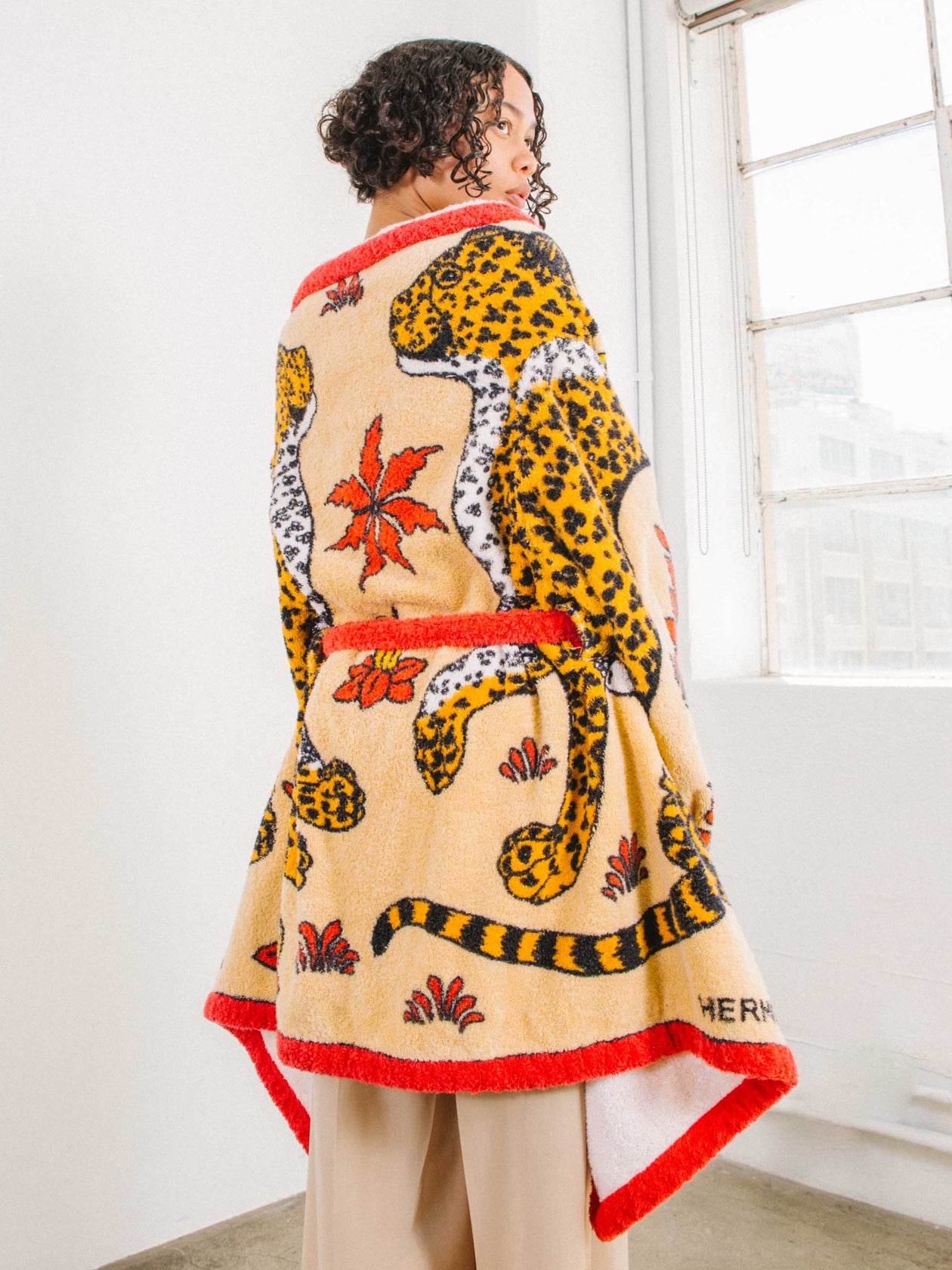 Hermes Printed Leopard Terry Cloth Robe