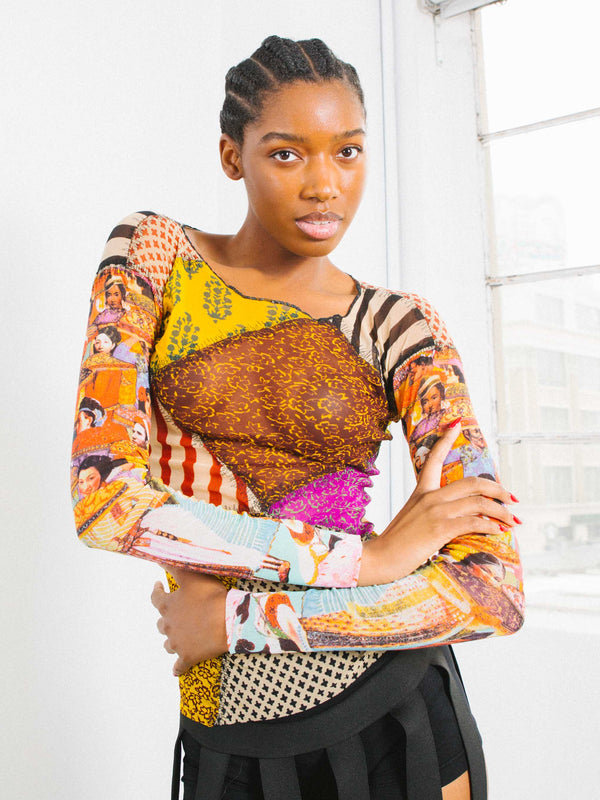 Jean Paul Gaultier Patchwork Mesh Tee Top arcadeshops.com