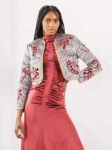 Silver Embroidered Velvet Quilt Jacket Jacket arcadeshops.com