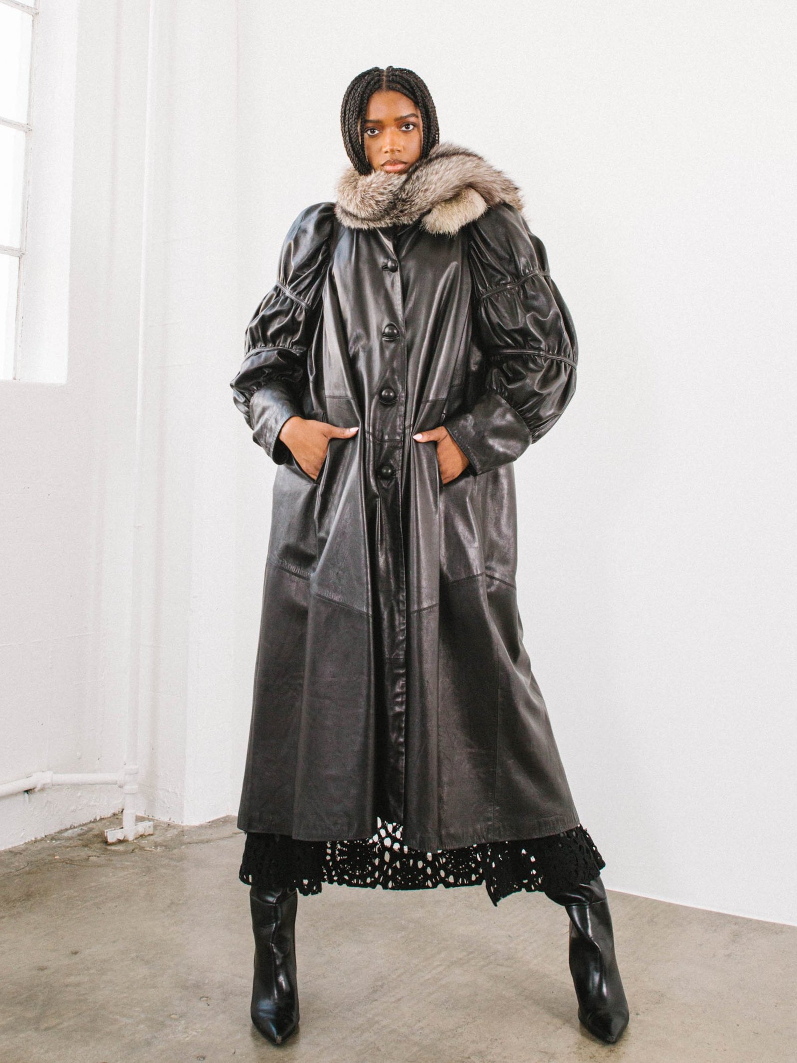 Full Fox Leather Duster Coat