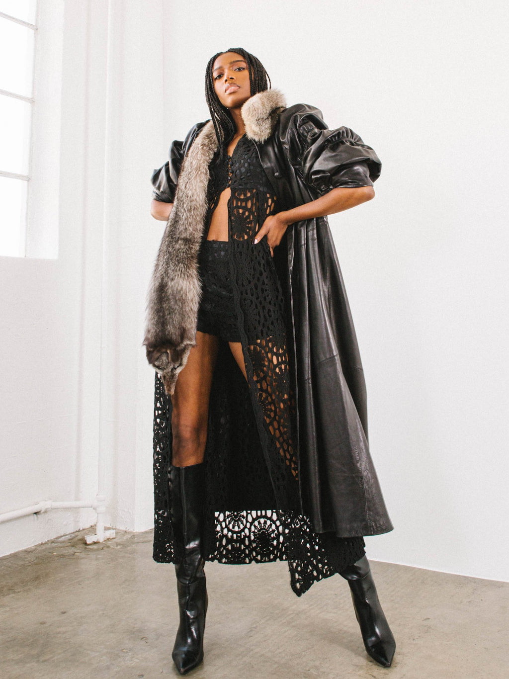 Full Fox Leather Duster Coat
