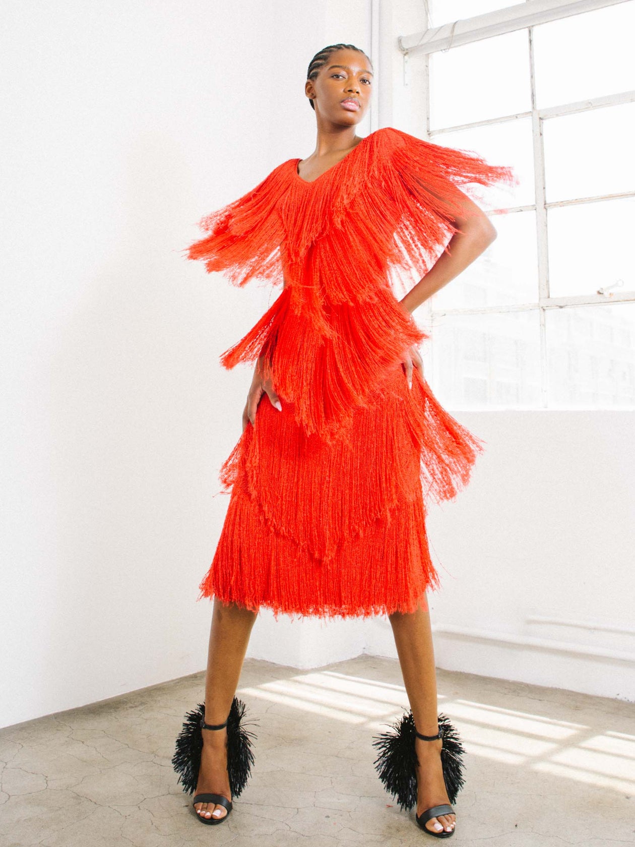 Red Yarn Fringe Knit Dress