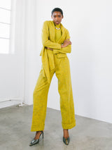 1997 Christian Dior Yellow Speckled Tweed Pantsuit Suit arcadeshops.com