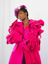 Koos Van Den Akker Magenta Wool Floral Sleeve Coat Outerwear arcadeshops.com