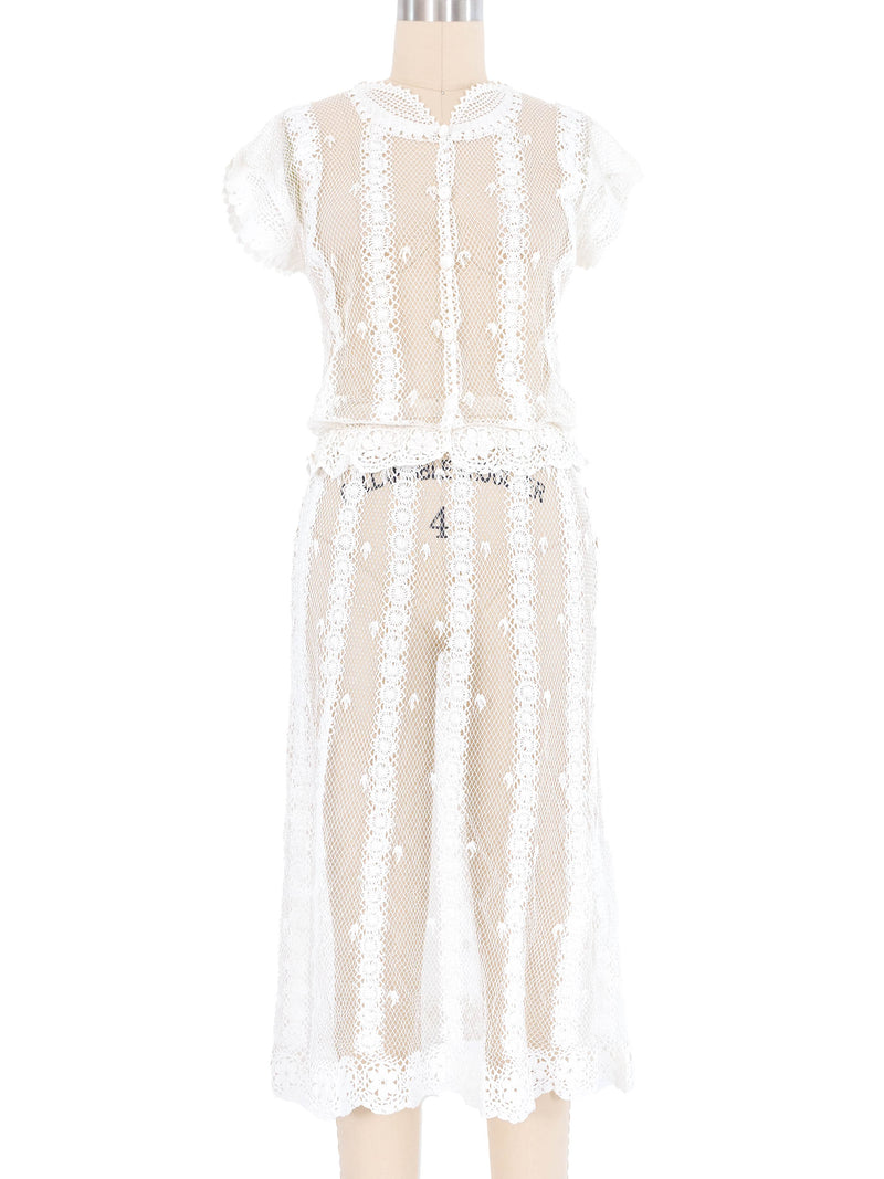 White Button Front Crochet Dress Dress arcadeshops.com