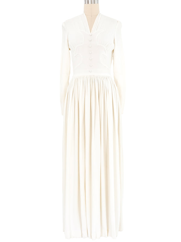 1940s Ivory Crepe Evening Gown Dress arcadeshops.com