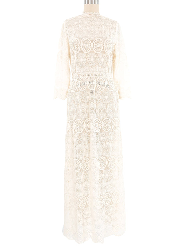 Cream Mandala Lace Crochet Maxi Dress Dress arcadeshops.com