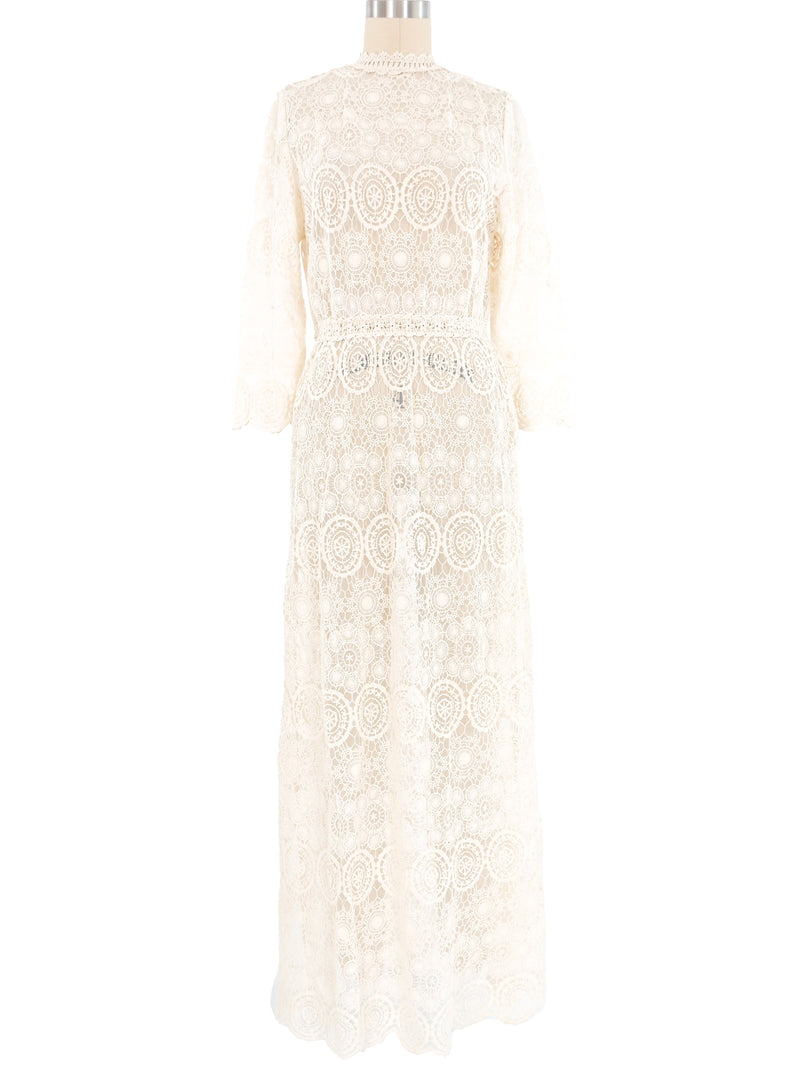 Cream Mandala Lace Crochet Maxi Dress Dress arcadeshops.com