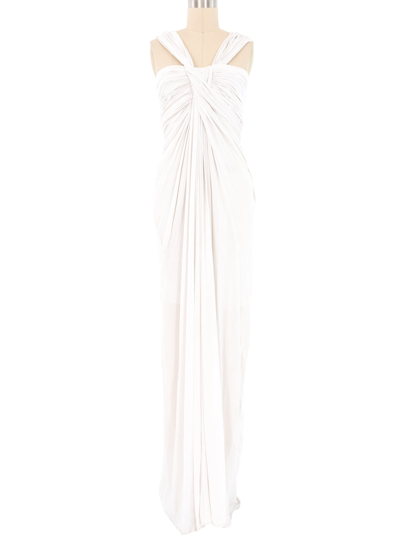 Donna Karan White Ruched Gown Dress arcadeshops.com