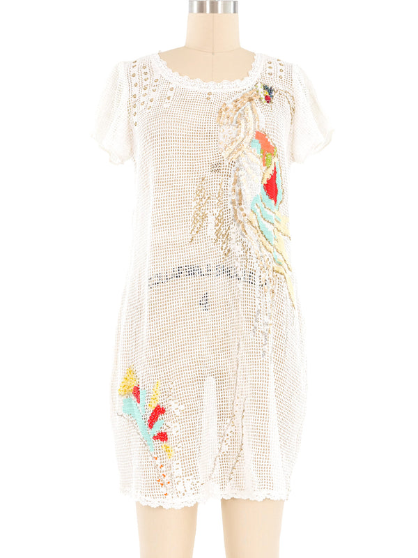 White Crochet Sequin Embellished Cover Up Mini Dress Dress arcadeshops.com