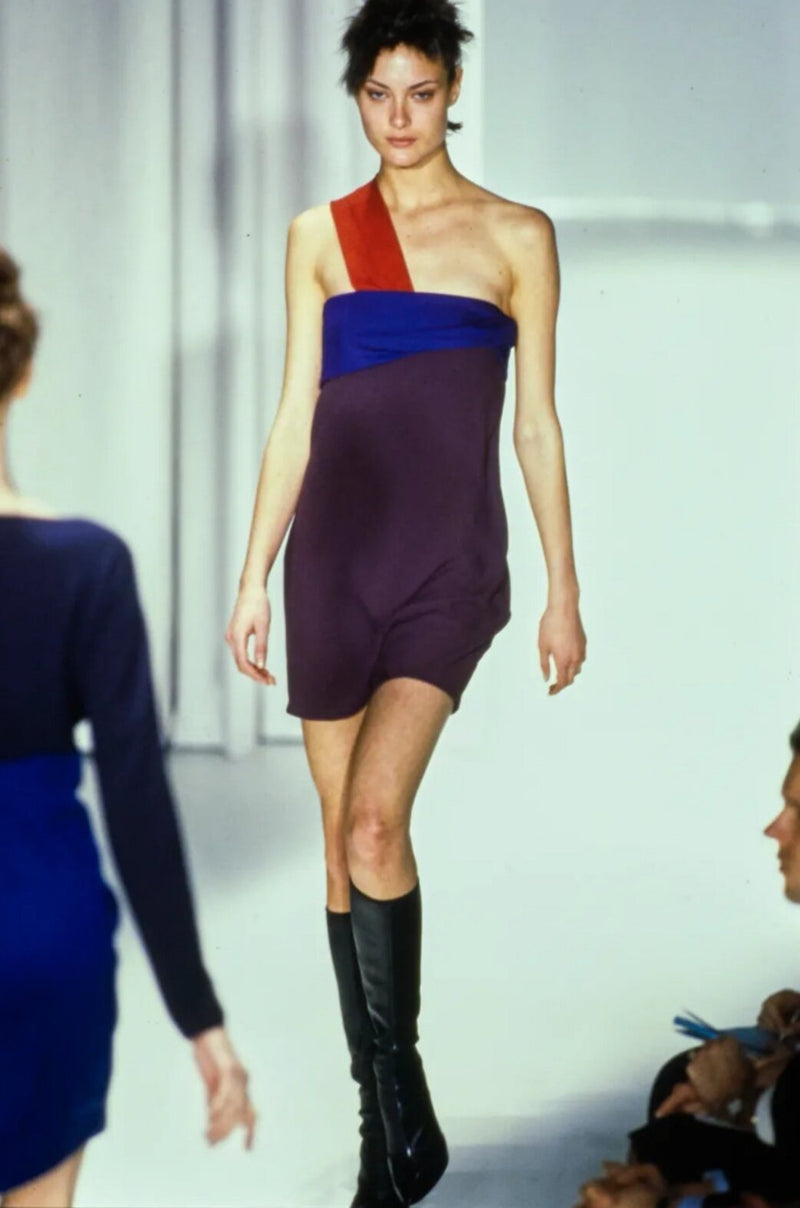 1997 Gianni Versace Couture Colorblock One Shoulder Dress Dress arcadeshops.com