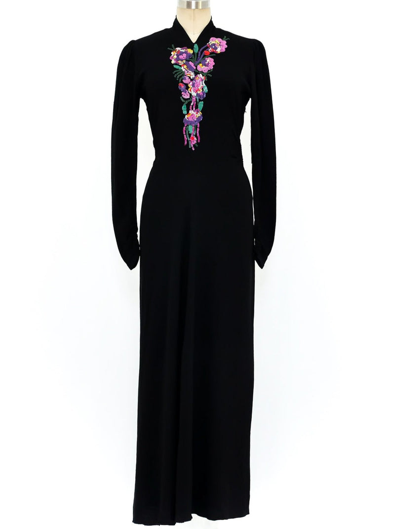 1930's Sequin Embellished Crepe Gown Dress arcadeshops.com