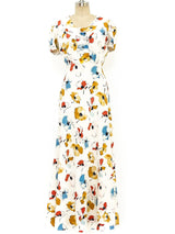 1930's Watercolor Floral Printed Gown Dress arcadeshops.com
