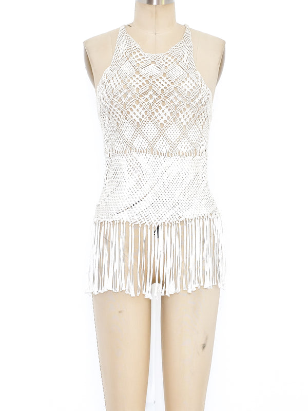 1970's Macrame Fringe Tank Top Top arcadeshops.com