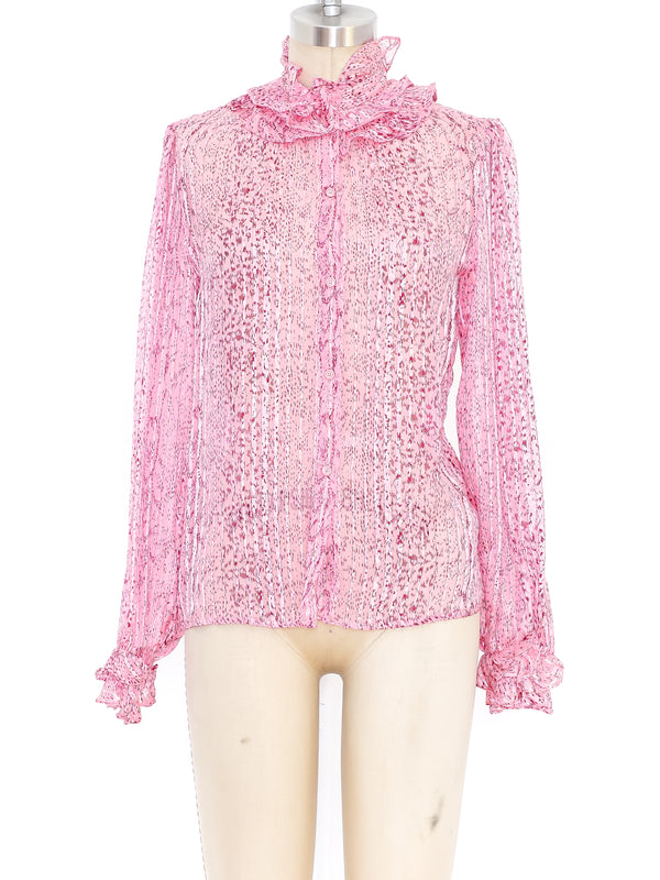 Animal Printed Ruffled Chiffon Blouse Top arcadeshops.com
