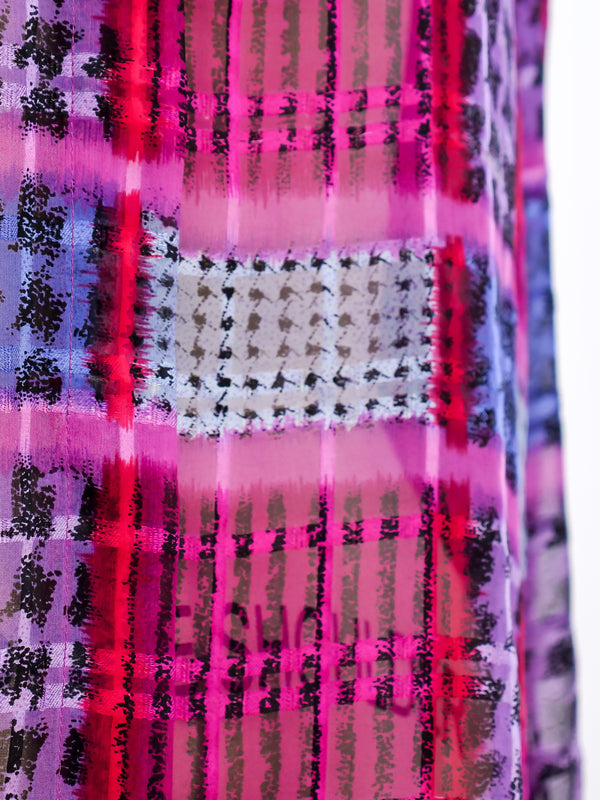 Plaid Printed Silk Chiffon Blouse Top arcadeshops.com