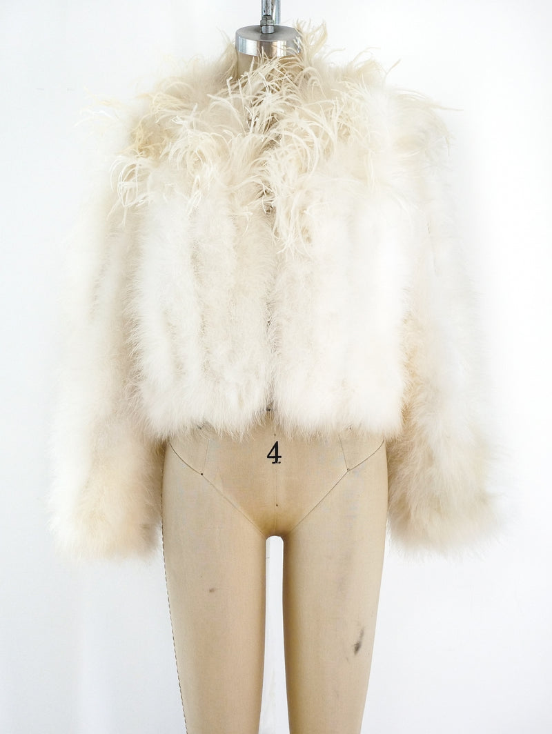 Cropped White Marabou Feather Jacket Jacket arcadeshops.com