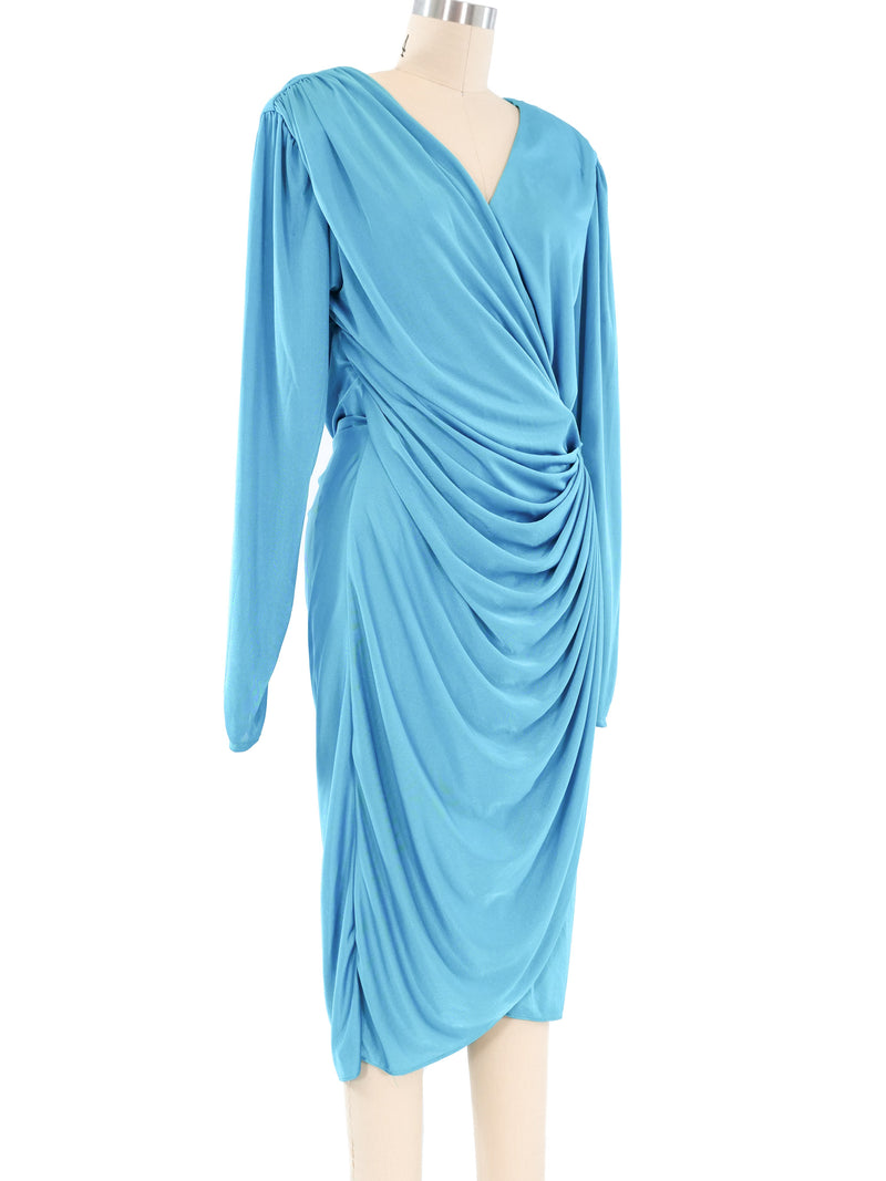 Turquoise Jersey Ruched Wrap Dress
