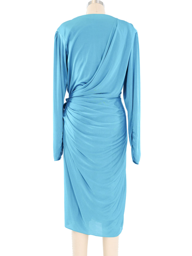 Turquoise Jersey Ruched Wrap Dress Dress arcadeshops.com