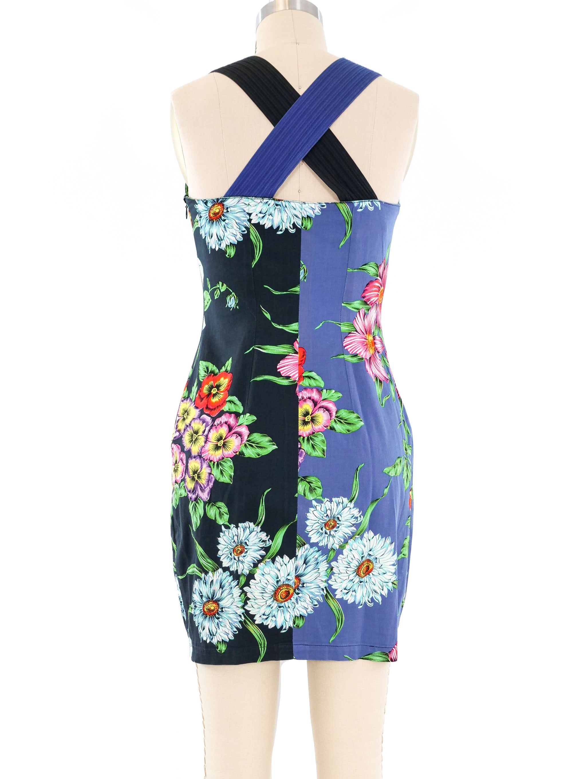 Gianni Versace Colorblock Floral Printed Mini Dress Gianni Versace Colorblock Floral Printed Mini Dress