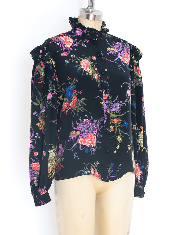 Ungaro Floral Ruffle Silk Top Top arcadeshops.com