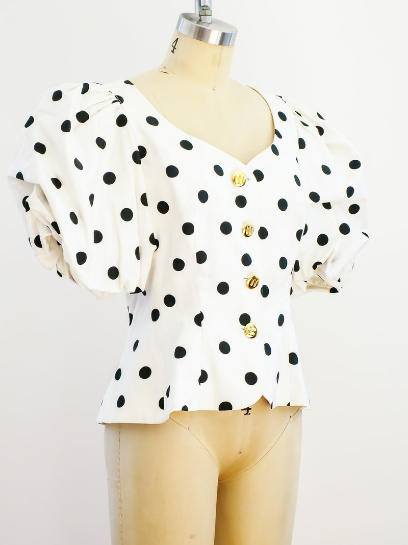 Polka Dot Puff Sleeve Jacket Jacket arcadeshops.com