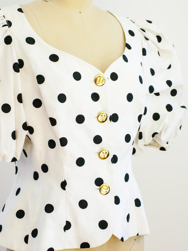 Polka Dot Puff Sleeve Jacket Jacket arcadeshops.com