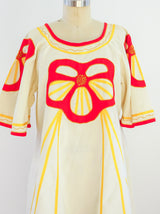 Flower Applique Cotton Caftan Dress arcadeshops.com