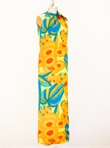 1960's Tropical Floral Sleeveless Maxi Dress Dress arcadeshops.com