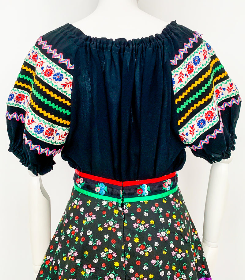 Black Peasant Top with Embellished Sleeves Skirt arcadeshops.com