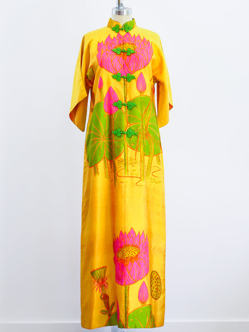 Thai Silk Waterlily Print Caftan Dress arcadeshops.com