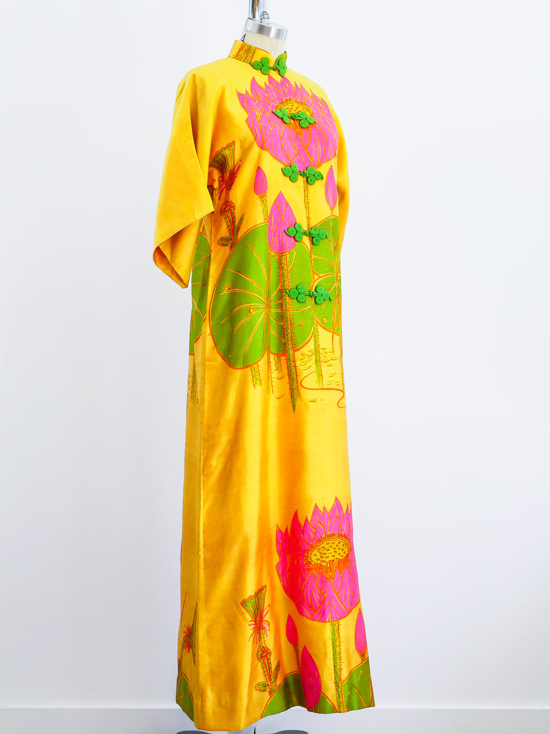 Thai Silk Waterlily Print Caftan Dress arcadeshops.com