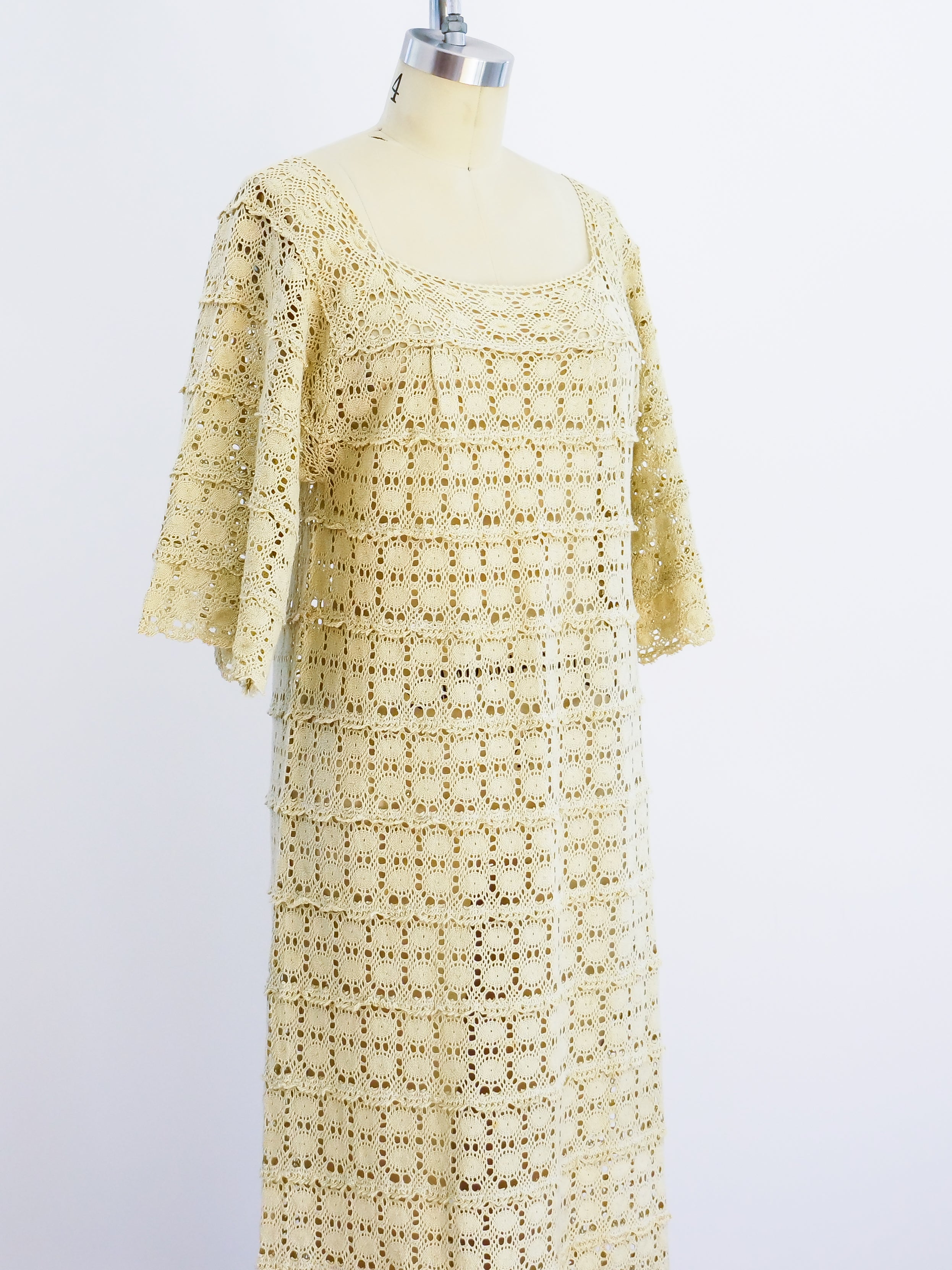 Beige Crochet Lace Hem Sleeve Button Top main image 0