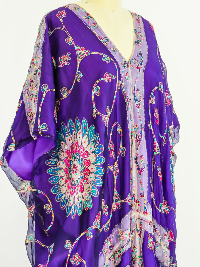 Embroidered Silk Sequined Caftan Dress arcadeshops.com