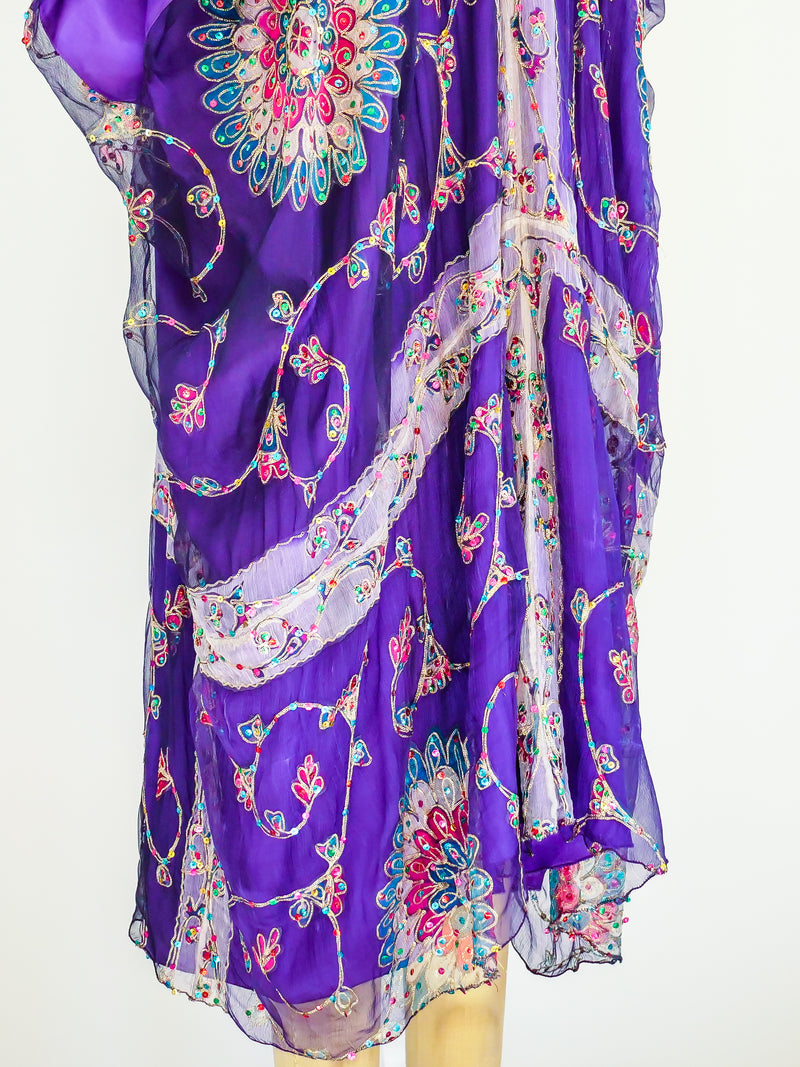 Embroidered Silk Sequined Caftan Dress arcadeshops.com