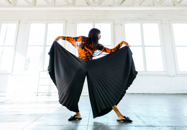 Pleated Wide Leg Palazzo Pants Bottom arcadeshops.com