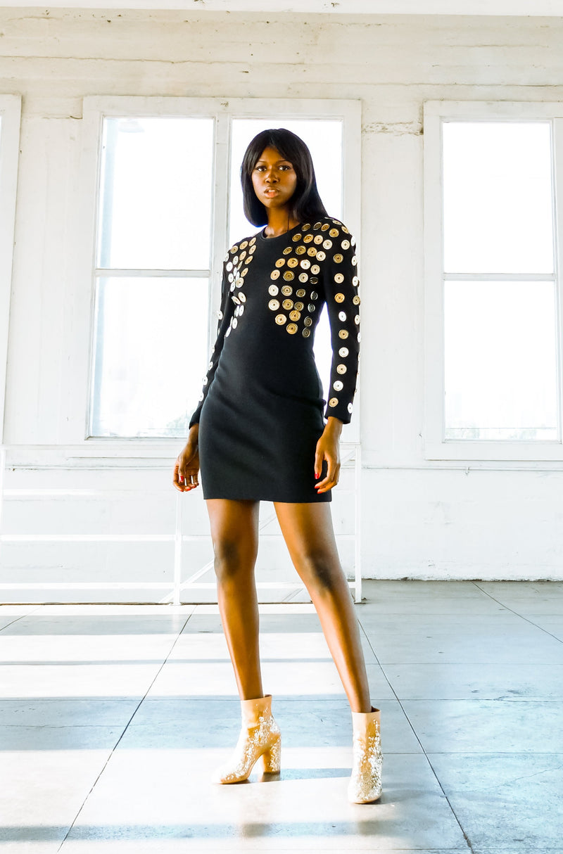Patrick Kelly Gold Button Embellished Dress Patrick Kelly Gold Button Embellished Dress