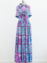 Donald Brooks Patchwork Print Halter Gown with Scarf Dress arcadeshops.com
