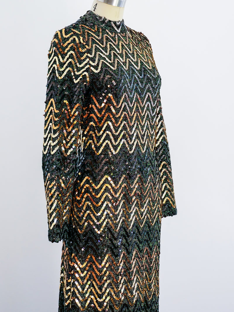 1970's Chevron Sequined Gown Dress arcadeshops.com