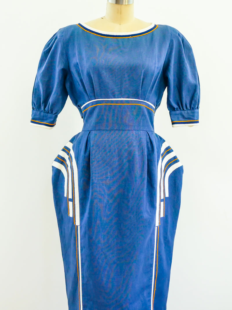 Sculptural Blue Linen Dress Dress arcadeshops.com