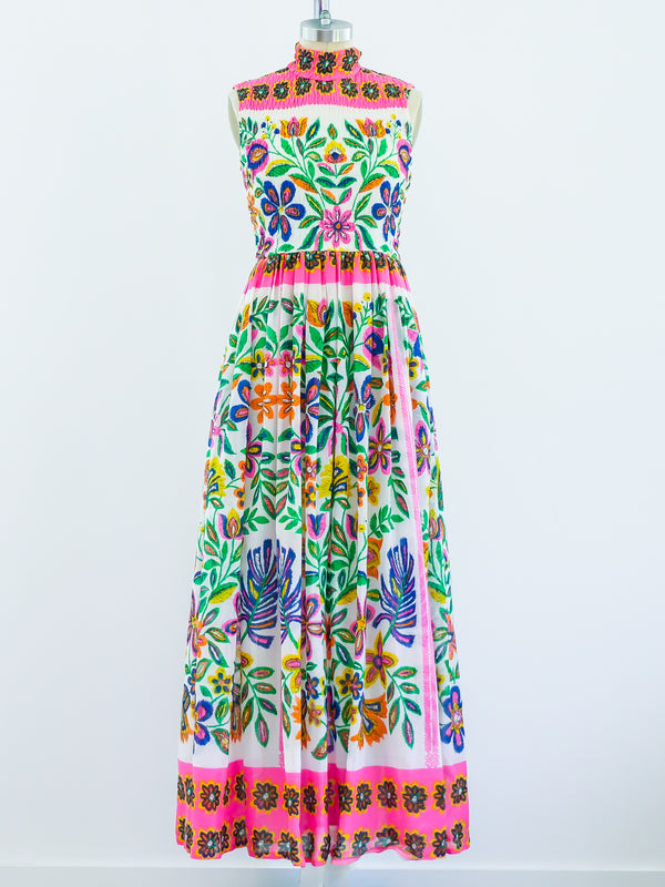 1960s Neon Floral Print Sleeveless Dress Dress arcadeshops.com